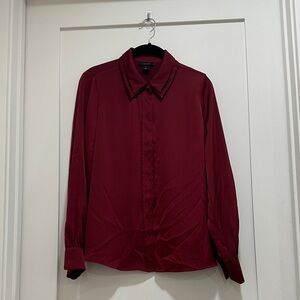 Halogen blood red silk shirt